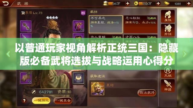 以普通玩家视角解析正统三国：隐藏版必备武将选拔与战略运用心得分享