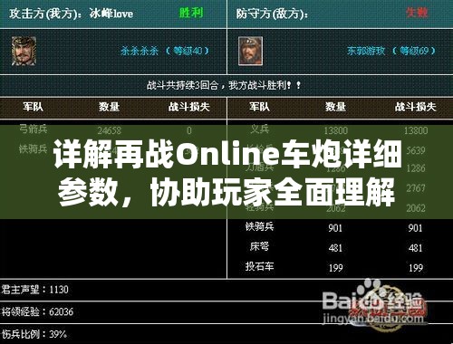 详解再战Online车炮详细参数，协助玩家全面理解游戏设定以提高战斗效率