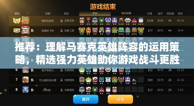 推荐：理解马赛克英雄阵容的运用策略，精选强力英雄助你游戏战斗更胜一筹