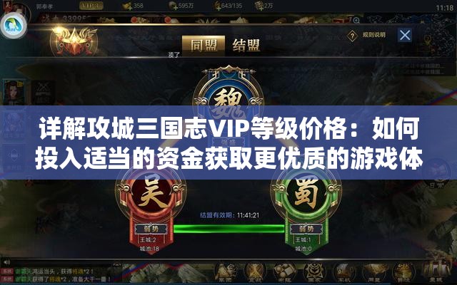 详解攻城三国志VIP等级价格：如何投入适当的资金获取更优质的游戏体验