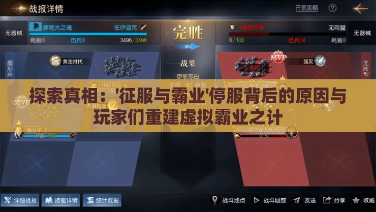 探索真相：'征服与霸业'停服背后的原因与玩家们重建虚拟霸业之计