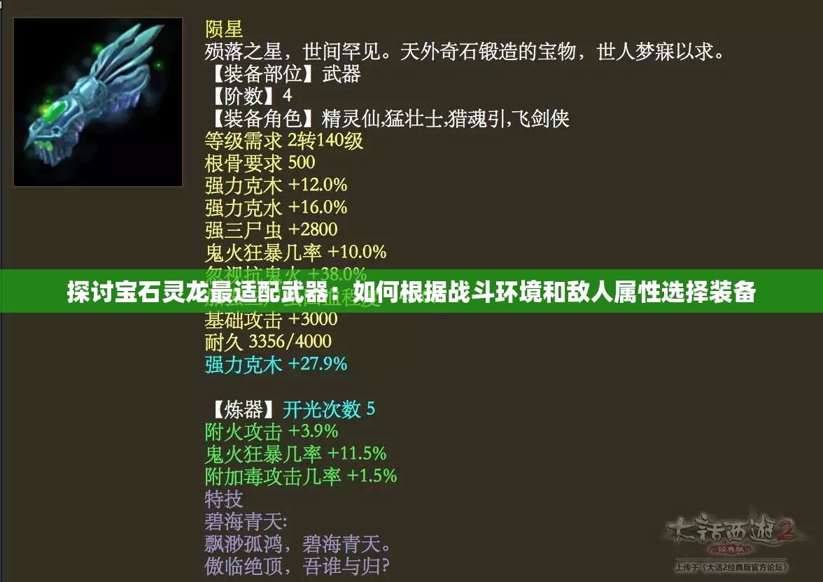 探讨宝石灵龙最适配武器：如何根据战斗环境和敌人属性选择装备