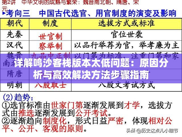 详解鸣沙客栈版本太低问题：原因分析与高效解决方法步骤指南