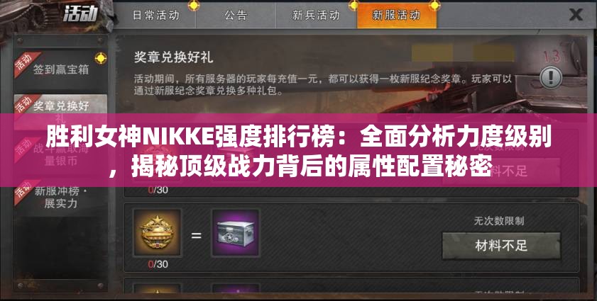 胜利女神NIKKE强度排行榜：全面分析力度级别，揭秘顶级战力背后的属性配置秘密