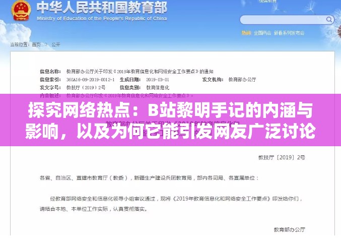 探究网络热点：B站黎明手记的内涵与影响，以及为何它能引发网友广泛讨论