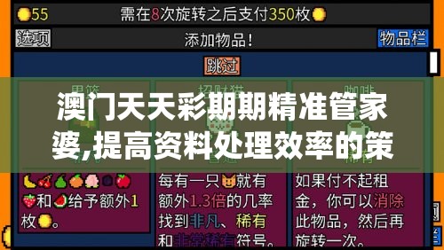 澳门天天彩期期精准管家婆,提高资料处理效率的策略_典范版.3.500
