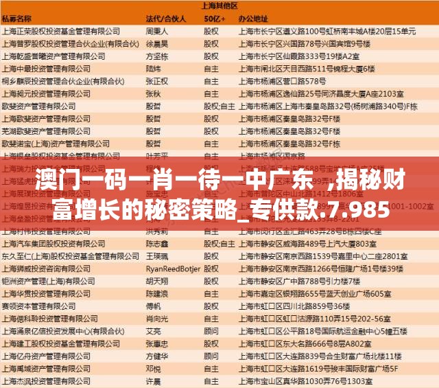 澳门一码一肖一待一中广东  ,揭秘财富增长的秘密策略_专供款.7.985