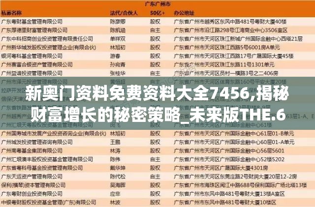 新奥门资料免费资料大全7456,揭秘财富增长的秘密策略_未来版THE.6.593
