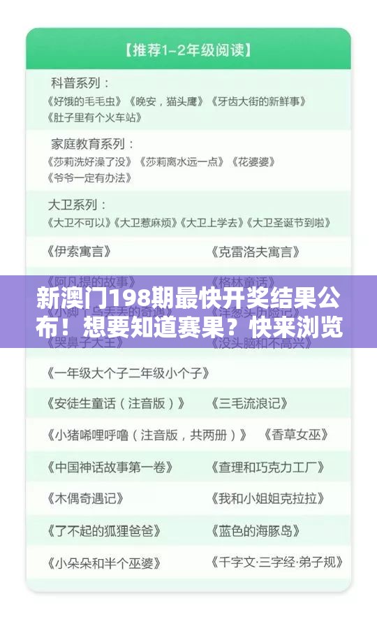 新澳门198期最快开奖结果公布！想要知道赛果？快来浏览最新开奖信息！