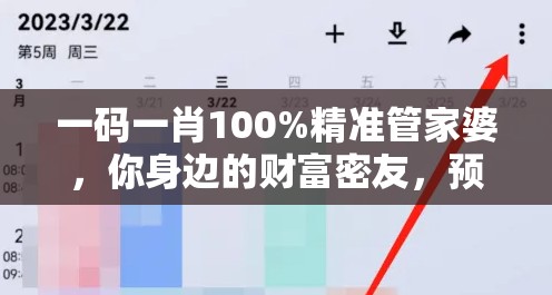 一码一肖100%精准管家婆，你身边的财富密友，预测准确赚大钱