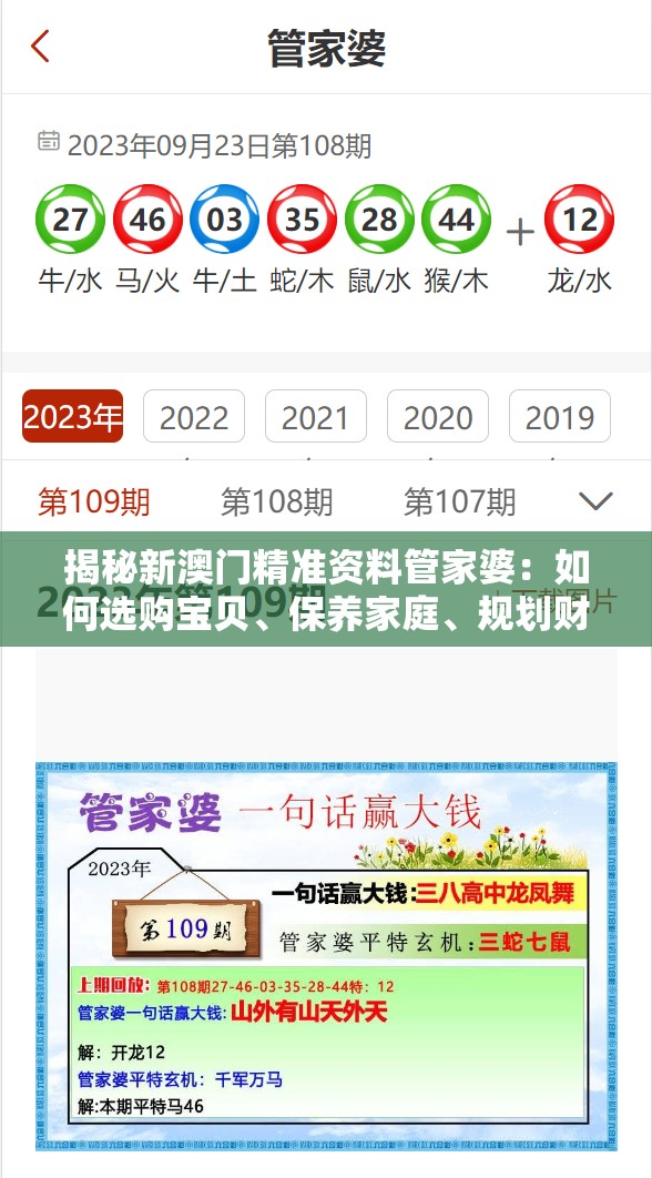 揭秘新澳门精准资料管家婆：如何选购宝贝、保养家庭、规划财务？